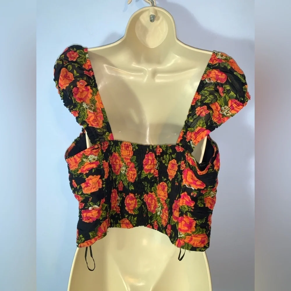 Free people little blooms corset Black and Orange Floral sleeveless size medium